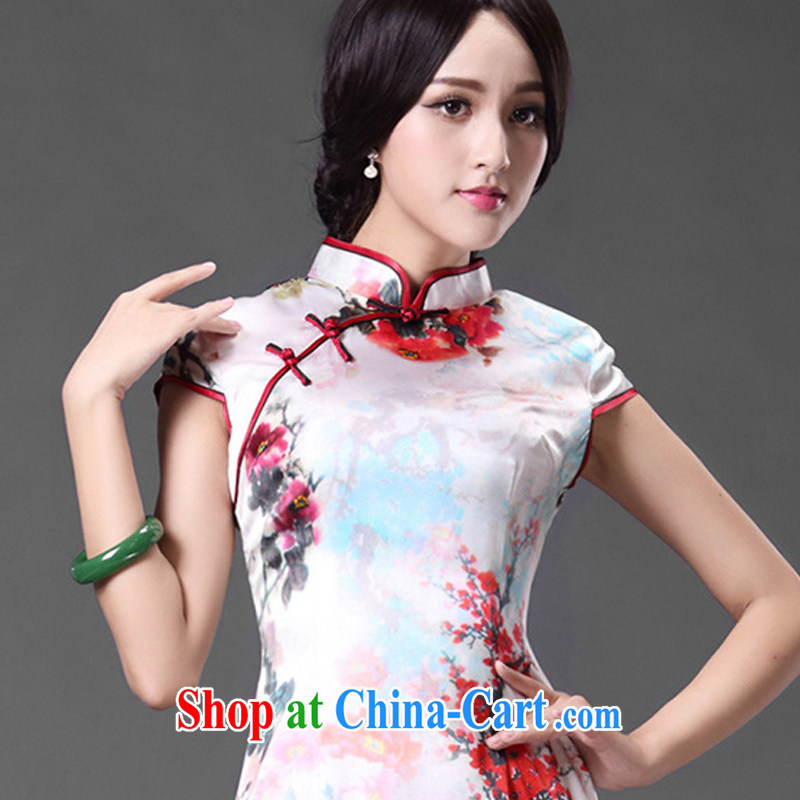 The end is the need for high-cut Silk Cheongsam dress retro improved daily sauna silk dress dresses summer short-sleeve female AQE 016 Map Color XXXL, shallow end (QM), online shopping