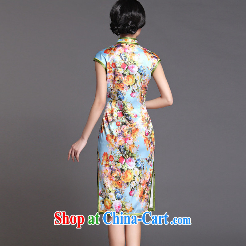 light at the retro style heavy Silk Cheongsam elegance short-sleeved, long cheongsam AQE 017 Map Color XXXL, light (at the end) QM, shopping on the Internet