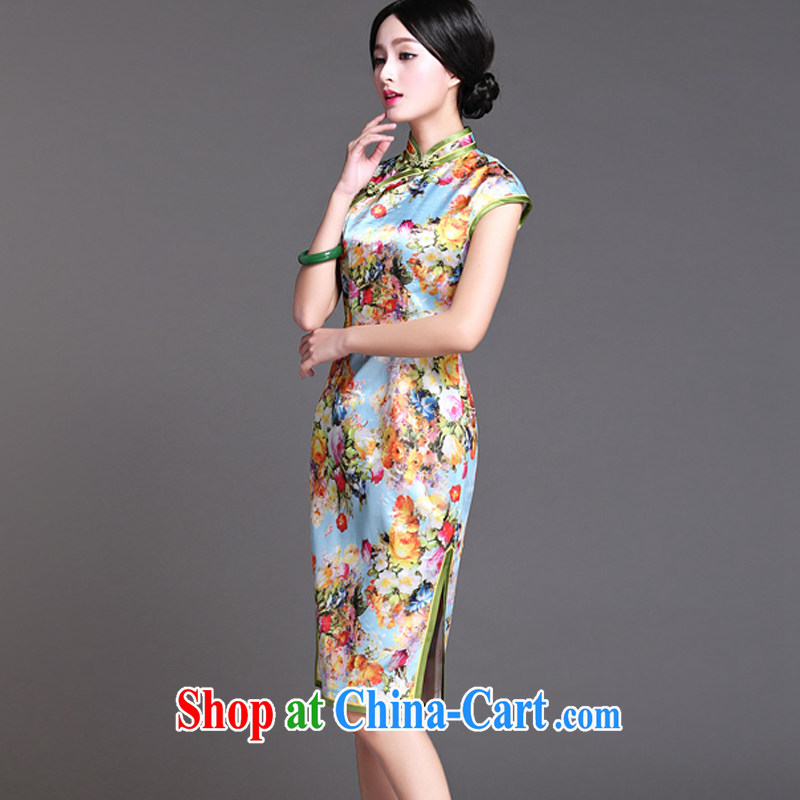 light at the retro style heavy Silk Cheongsam elegance short-sleeved, long cheongsam AQE 017 Map Color XXXL, light (at the end) QM, shopping on the Internet