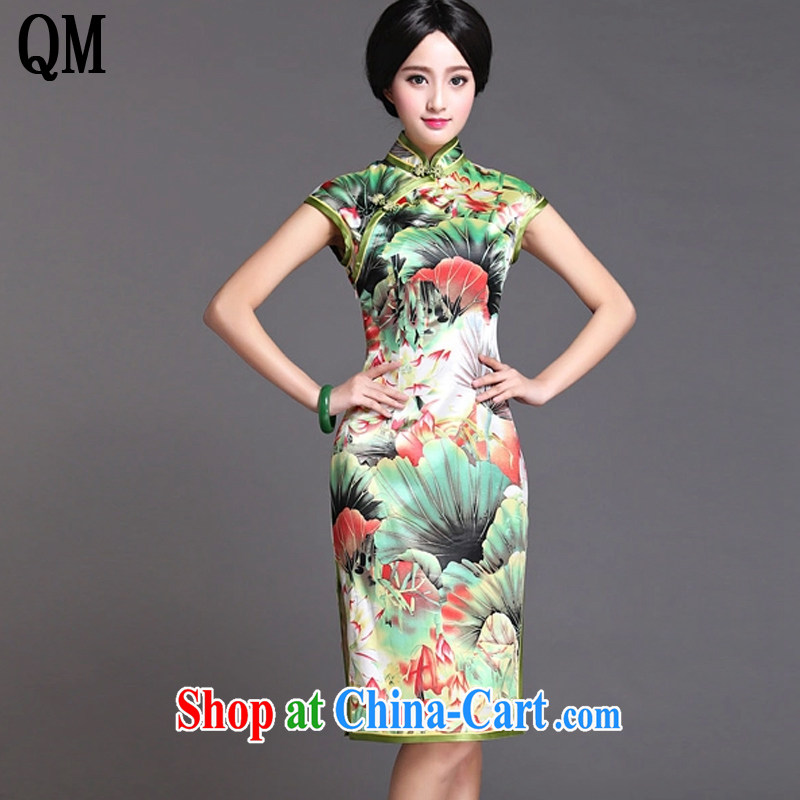 The light green flouncing upscale Silk Cheongsam dress Chinese Korea Chinese Dress sauna retro Silk Dresses summer AQE 020 Map Color XXXL