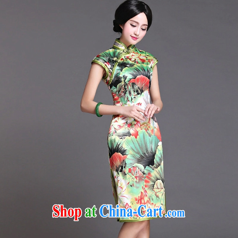 light at the green flouncing upscale Silk Cheongsam dress Chinese Korea Chinese Dress sauna retro Silk Dresses summer AQE 020 Map Color XXXL, light (at the end QM), online shopping
