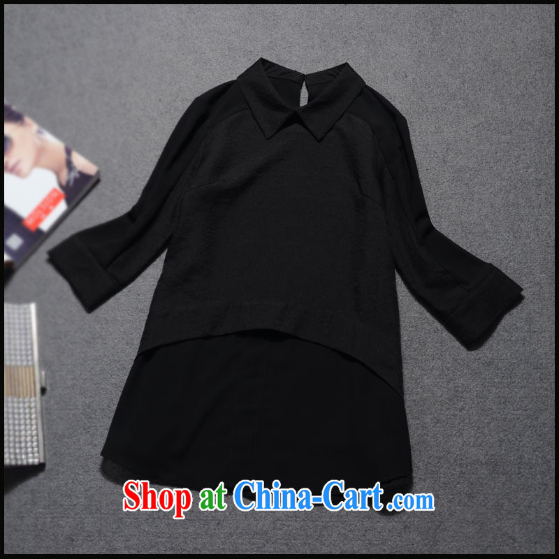 Ya-ting store European site high-end women summer 2015 new simple solid color baby collar relaxed, the T-shirt girl GC 3198 black XL