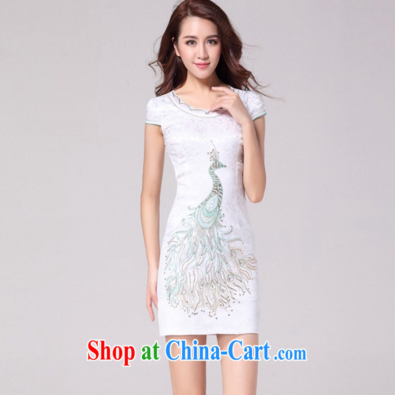 light at the national wind female embroidery Peacock retro dresses the style beauty dresses AQE 9031 white XXL, light (at the end QM), shopping on the Internet