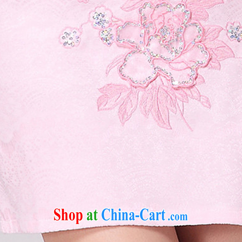 light at the retro style hot drill short summer dresses new, improved daily cheongsam dress AQE 9021 apricot XXL, light (at the end) QM, shopping on the Internet