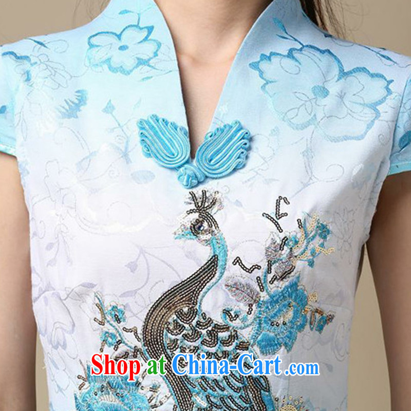 light at the national wind retro Phoenix Peacock embroidery embroidery cheongsam dress improved daily short cheongsam dress even AQE 8218 pink XXL, light (at the end QM), online shopping
