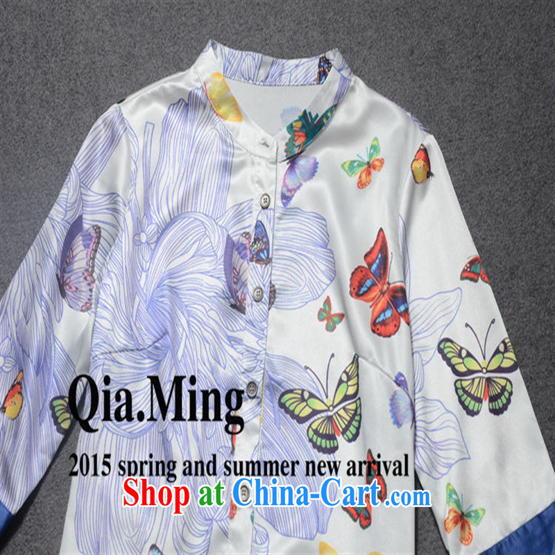 Ya-ting store 2015 European site spring new female butterflies fly stamp emulation, has been in the barrel long T-shirt GC 3237 white XL, blue rain bow, and shopping on the Internet