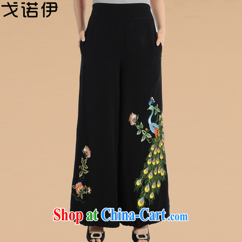 Al Gore, the 2015 middle-aged and older women the cotton pants antique Chinese Embroidery middle-aged ladies casual trousers MOM trousers HMR 120 - Peacock XXXL .