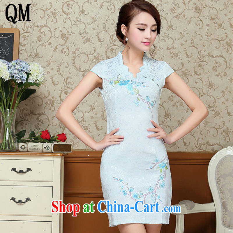 Shallow end China wind female embroidery Phillips-head short cheongsam improved day-dress cheongsam dress AQE 329 pink XXL, shallow end (QM), and, on-line shopping