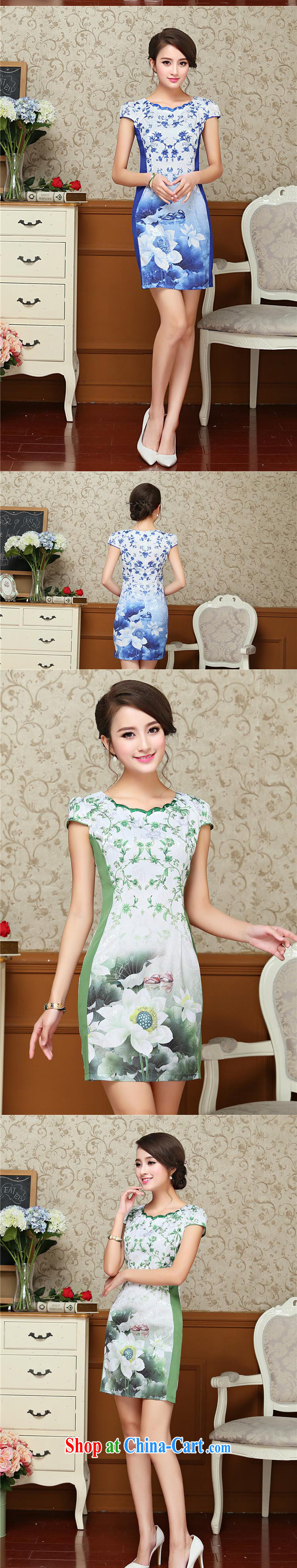 End very stylish petal round-collar floral cheongsam dress summer China wind female ritual clothing qipao AQE 9025 blue XXL pictures, price, brand platters! Elections are good character, the national distribution, so why buy now enjoy more preferential! Health