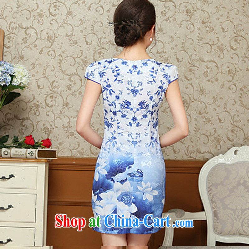 light at the stylish petal round-neck collar floral cheongsam dress summer China wind female ritual clothing qipao AQE 9025 blue XXL, light (at the end) QM, shopping on the Internet