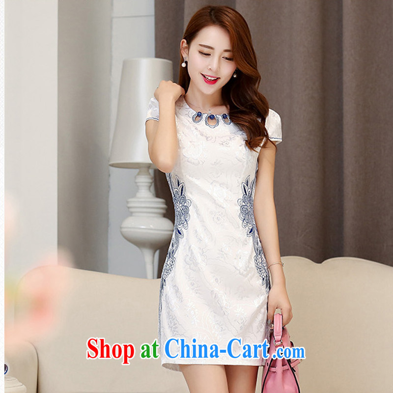Hip Hop charm and Asia 2015 summer Korean beauty and stylish retro, short-sleeved Chinese qipao, long dresses and white blue L, charm and Asia Pattaya (Charm Bali), online shopping