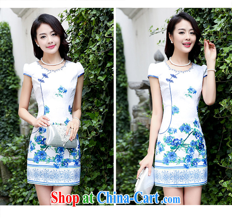 Summer 2015 new spring Stylish retro short Chinese qipao summer improved daily dresses jacquard cotton dress girl 5932 blue rose XXL pictures, price, brand platters! Elections are good character, the national distribution, so why buy now enjoy more preferential! Health
