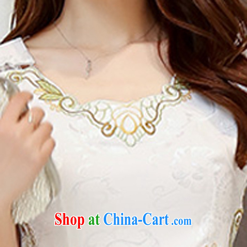 2015 summer edition Korea beauty and Stylish retro short-sleeved Chinese qipao, long dresses white L, charm and Asia Pattaya (Charm Bali), online shopping