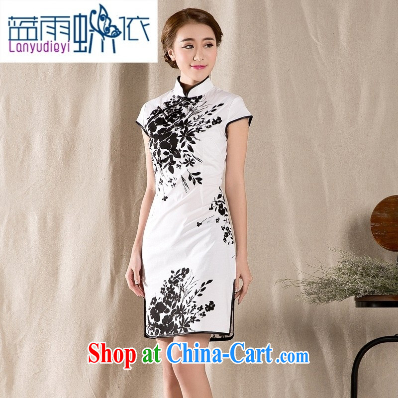 hamilton Z 1225 summer new stylish and refined antique cheongsam dress China wind stamp dresses white XXL, blue rain bow, and, shopping on the Internet
