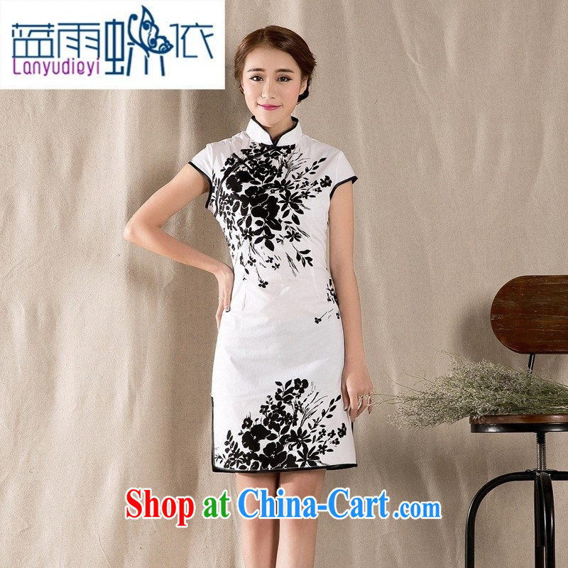 hamilton Z 1225 summer new stylish and refined antique cheongsam dress China wind stamp dresses white XXL, blue rain bow, and, shopping on the Internet