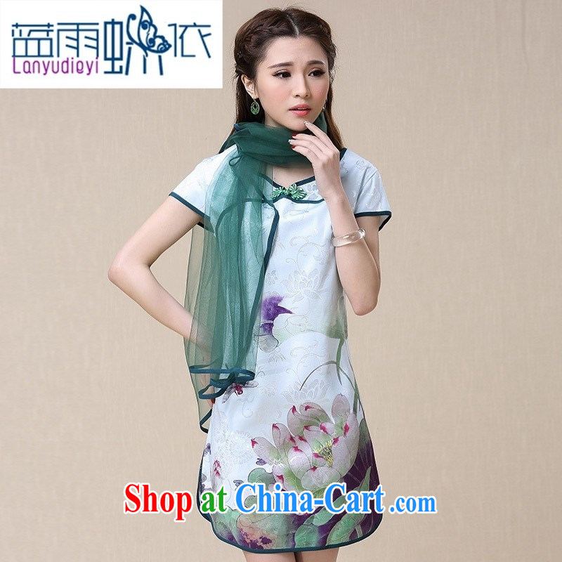 hamilton N 8958 spring and summer women China wind National wind stamp beautiful cheongsam dress Tang on the Color 2 XL, blue rain bow, and shopping on the Internet