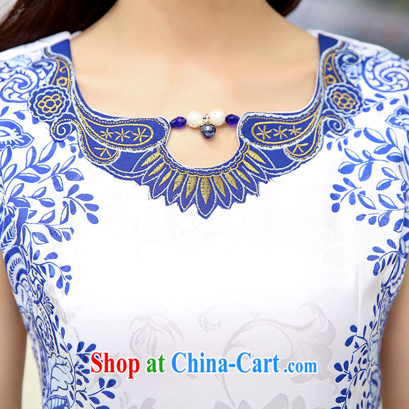 2015 new spring and summer with daily fashion outfit improved national wind antique cheongsam dress cheongsam white blue XXL come no scratches (SUIYUEWUHEN), and, on-line shopping
