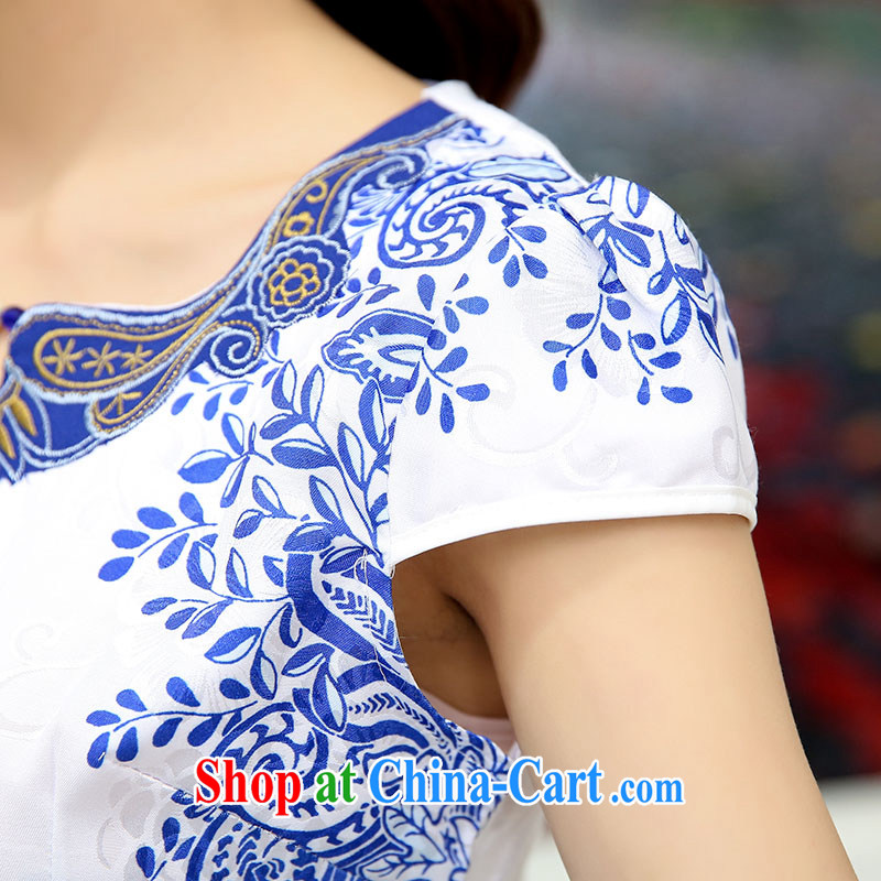 2015 new spring and summer with daily fashion outfit improved national wind antique cheongsam dress cheongsam white blue XXL come no scratches (SUIYUEWUHEN), and, on-line shopping