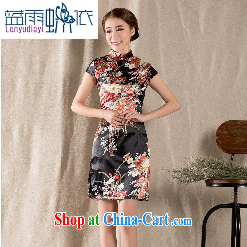 hamilton Z 1227 spring and summer short-sleeved Chinese qipao refined antique China wind women dress suit XXL, blue rain bow, and shopping on the Internet
