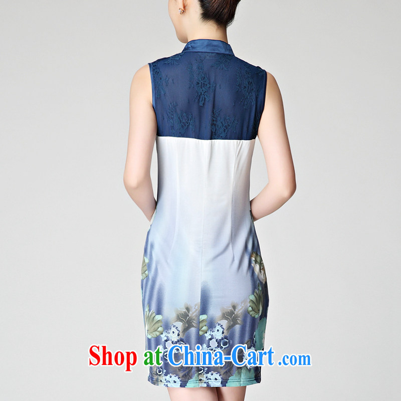 2015 summer new dress lace stitching elegant antique style only American Beauty vest skirt cheongsam dress blue L, meters, in Europe and America (MIO MIULAN), online shopping
