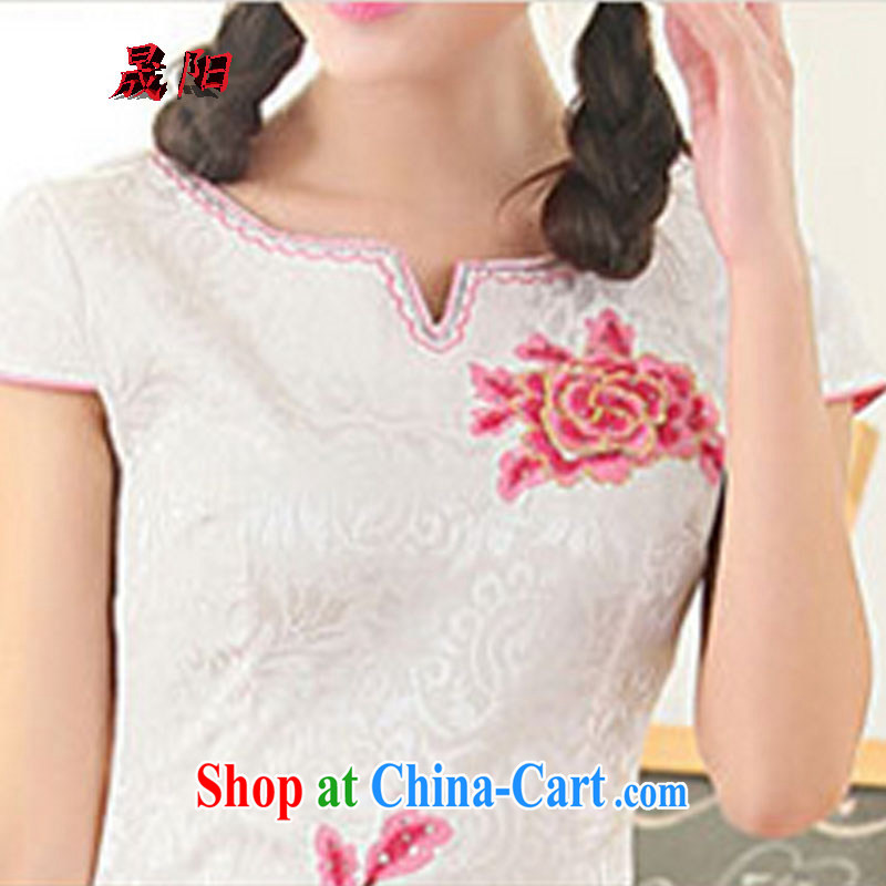 Sung Yang 2015 summer new Korean Beauty round-collar, adorned with bubble sleeves and delicate embroidered stylish retro improved short-sleeved qipao dresses red XXL, Sung-yang (shengyang), online shopping