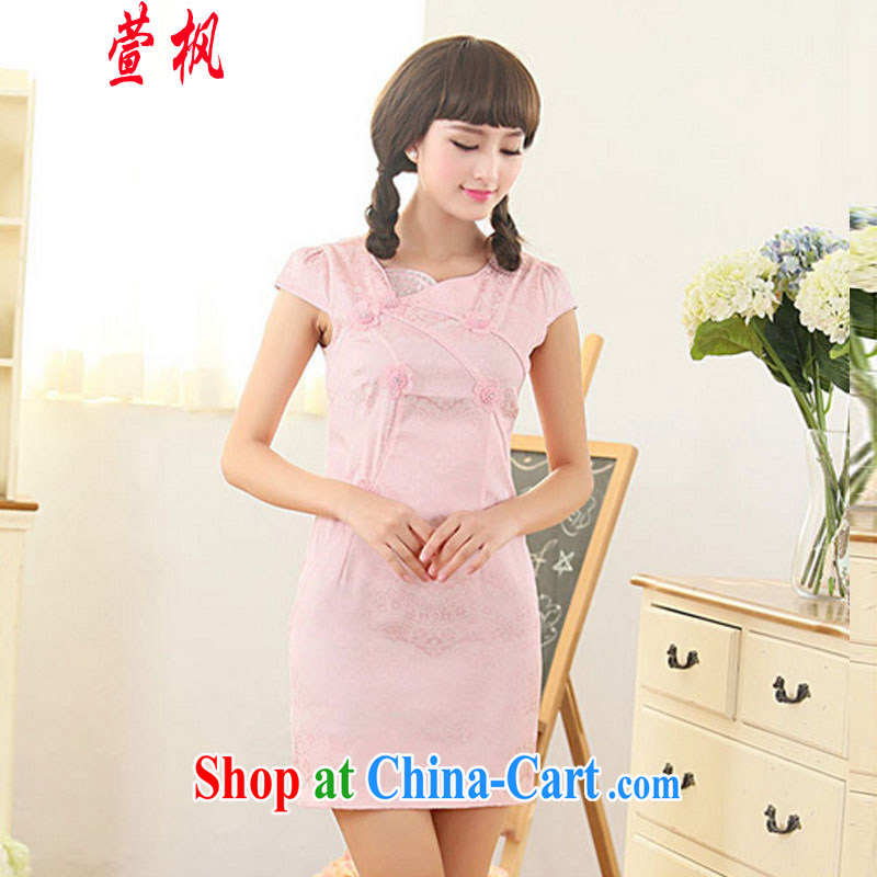 XUAN FENG 2015 summer new Korean Beauty asymmetric fans for exquisite embroidery and Stylish retro female improved cheongsam short-sleeved dresses pink XXL, Xuan Feng (xuanfeng), online shopping