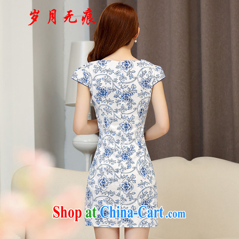 years no scratches on summer 2015 new embroidery cheongsam dress girls improved daily packages and short-sleeved-stamp duty waist dress blue and white porcelain XXL come no scratches (SUIYUEWUHEN), online shopping