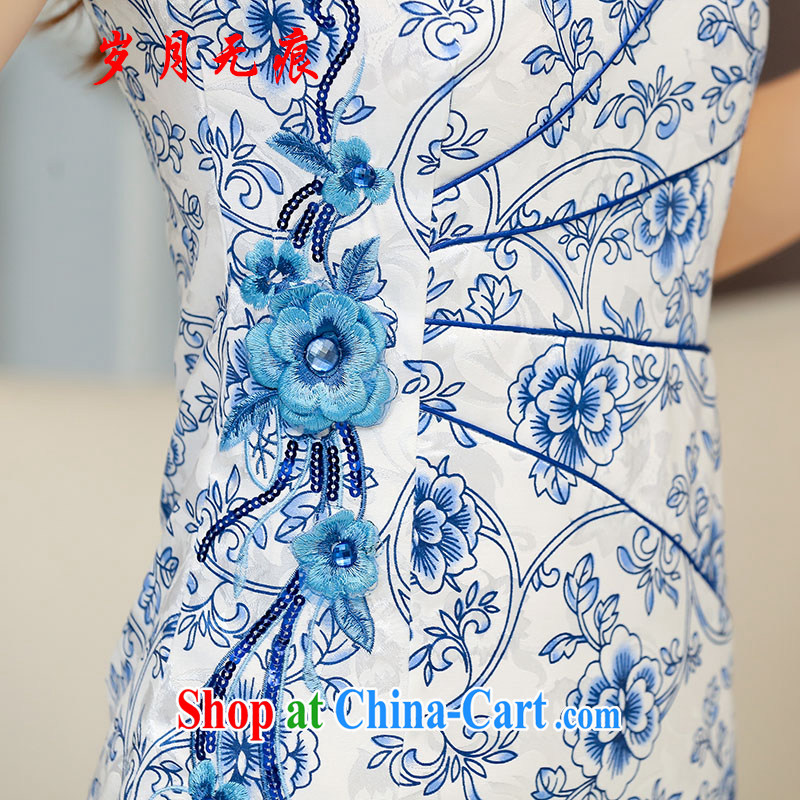 years no scratches on summer 2015 new embroidery cheongsam dress girls improved daily packages and short-sleeved-stamp duty waist dress blue and white porcelain XXL come no scratches (SUIYUEWUHEN), online shopping