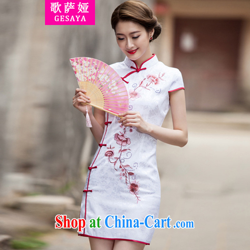 Song, Julia 2015 spring and summer new Chinese Antique improved stylish short daily beauty cheongsam dress white L, Song, Julia (GESAYA), online shopping