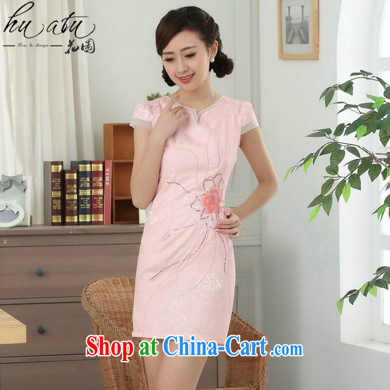 spend the summer cheongsam dress Tang with improved graphics thin short qipao cotton round-collar elegance short-sleeve dress - B pink 2 XL, spend, and, shopping on the Internet