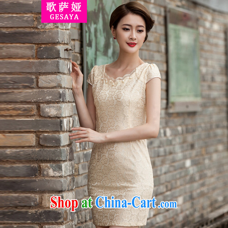 Song, Julia 2015 spring and summer with new, lace dresses and stylish beauty dress Openwork hook flower yellow XL