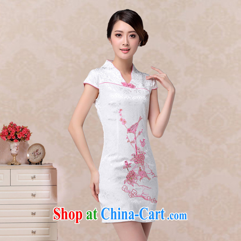 light at the Summer beauty and stylish bird embroidery cheongsam short-sleeved retro improved daily Chinese qipao AQE 637 blue XXL, shallow end (QM), online shopping