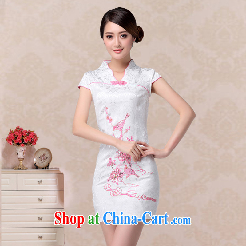 light at the Summer beauty and stylish bird embroidery cheongsam short-sleeved retro improved daily Chinese qipao AQE 637 blue XXL, shallow end (QM), online shopping