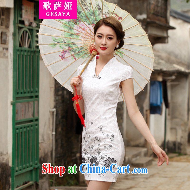 Song, Julia 2015 new Stylish retro short dresses summer improved cheongsam dress, daily outfit skirt white XXL, song, Julia (GESAYA), online shopping