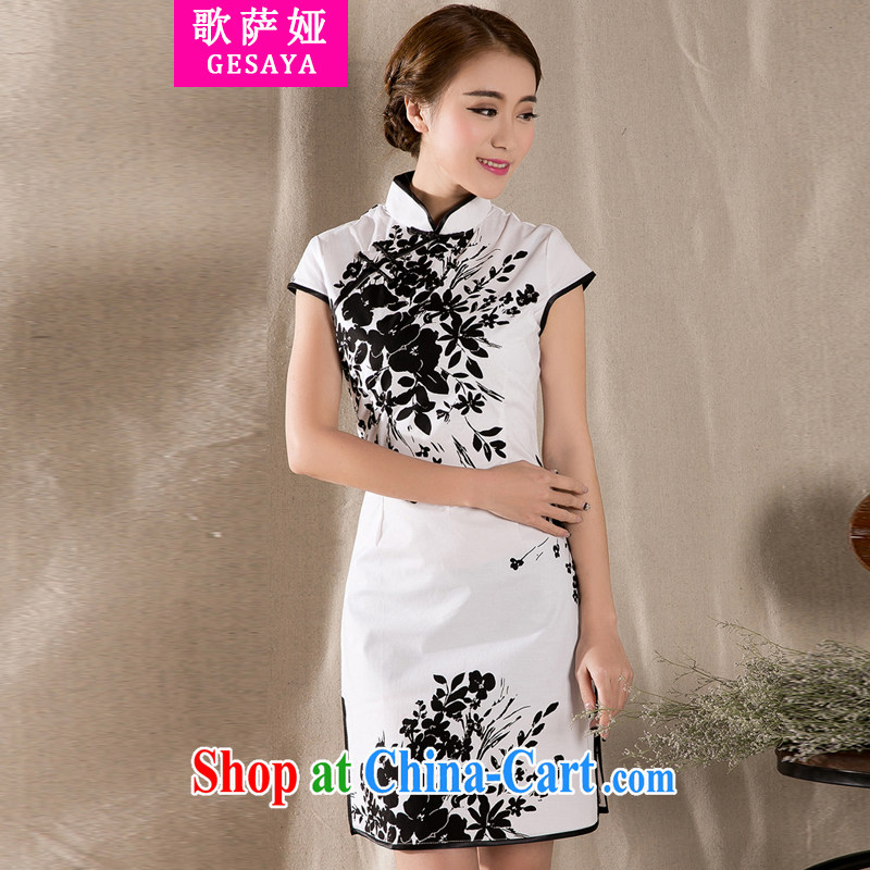 Song, Julia 2015 summer new stylish and refined antique cheongsam dress China wind stamp dresses white XXL