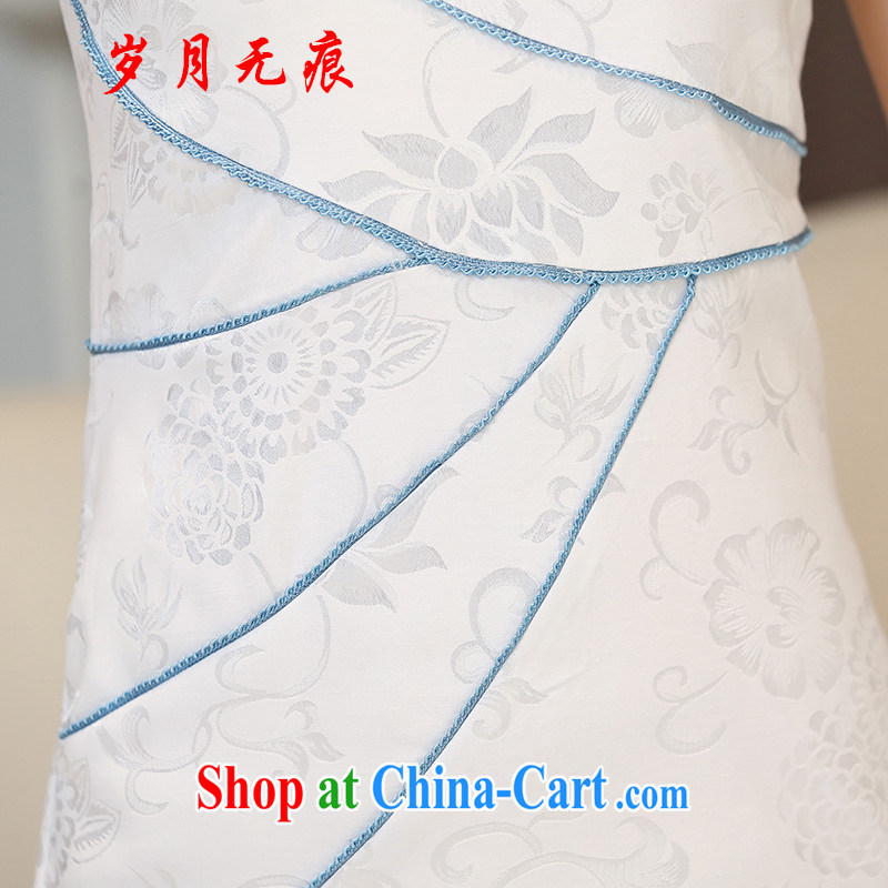 Dresses 2015 New Spring Summer black on white Peony jacquard cotton retro daily improved cheongsam dress style women dresses white blue XXL come no scratches (SUIYUEWUHEN), online shopping