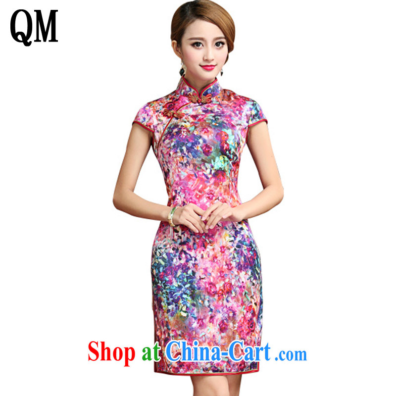 Shallow end Silk Cheongsam dress 2015 summer sauna silk Chinese Dress dress short cheongsam AQE 028 Map Color XXL