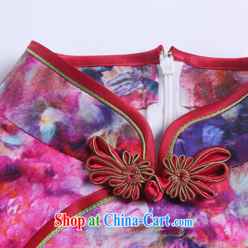 Shallow end Silk Cheongsam dress 2015 summer sauna silk Chinese Dress dress short cheongsam AQE 028 Map Color XXL, shallow end (QM), shopping on the Internet