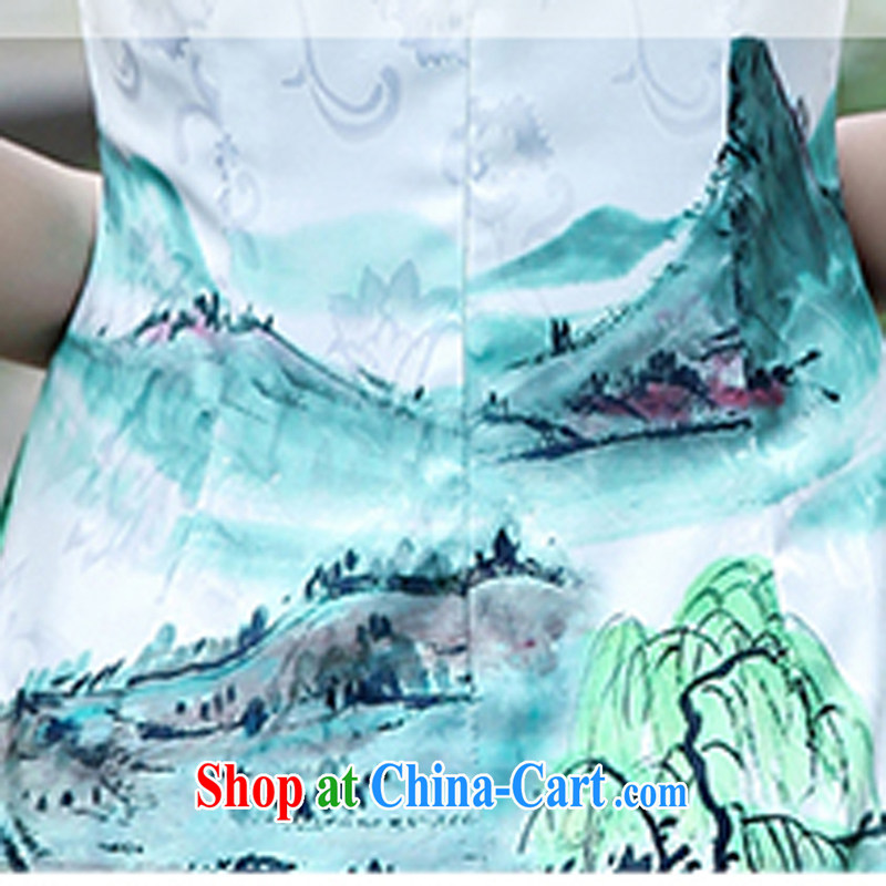 Improved cheongsam dress short 2015 new summer day, clothing and stylish beauty retro jacquard short skirts girls 5933 green willows XL, Elizabeth Gil (SHAJINI), and, on-line shopping