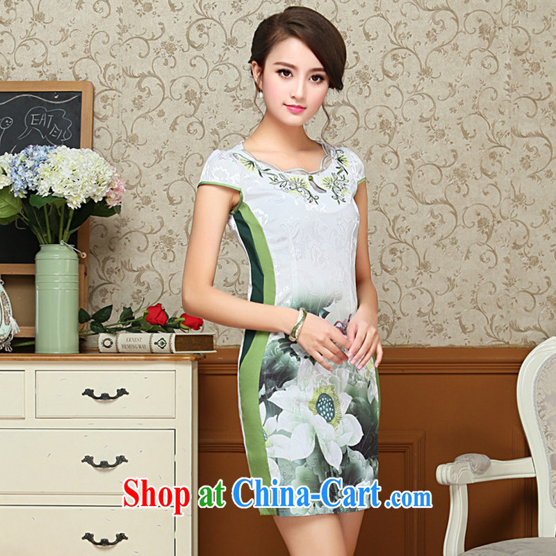 The end is very stylish and embroidery flower cheongsam cotton improved daily cheongsam dress of Korea Tang is an elegant female AQE 1025 green XL, shallow end (QM), shopping on the Internet