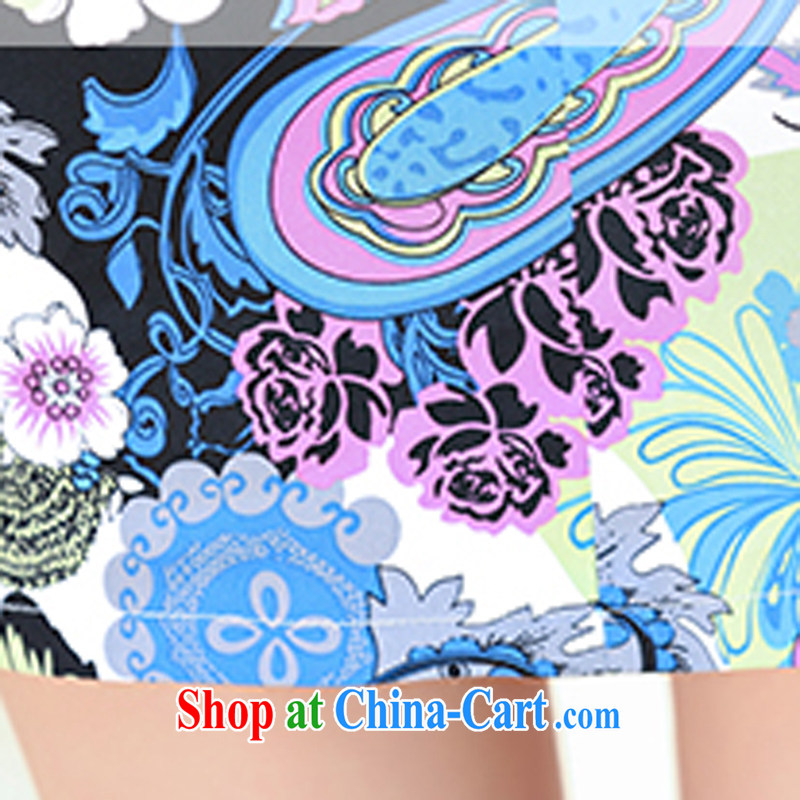 2015 new stretch cotton the cheongsam retro beauty everyday dresses skirts summer fashion to dress 5929 blue flower M de Gil (SHAJINI), online shopping