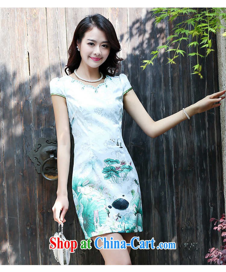 2015 new summer cotton MA the cheongsam retro pink floral stamp improved cheongsam dress 5930 light green XL pictures, price, brand platters! Elections are good character, the national distribution, so why buy now enjoy more preferential! Health