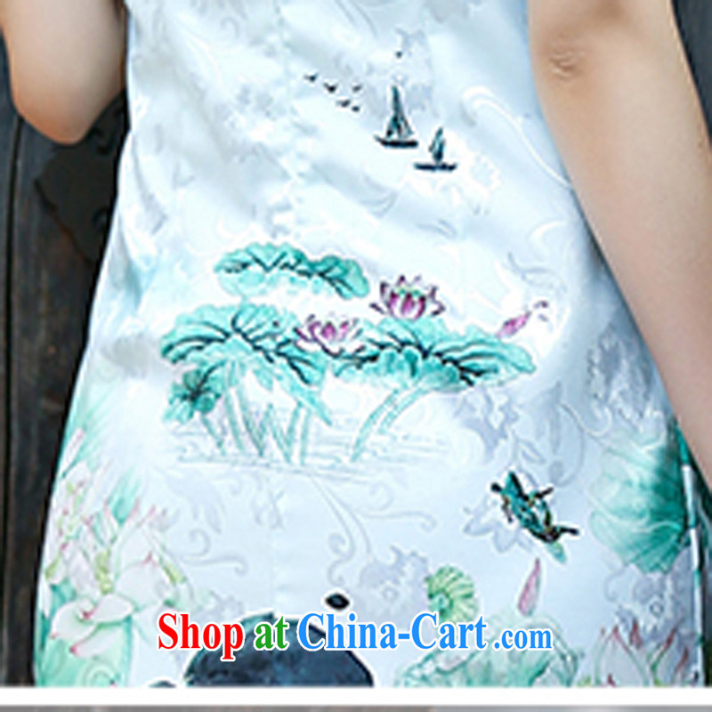 2015 new summer wear cotton the Commission the cheongsam antique pink floral stamp improved cheongsam dress 5930 light green XL, Elizabeth Gil (SHAJINI), shopping on the Internet