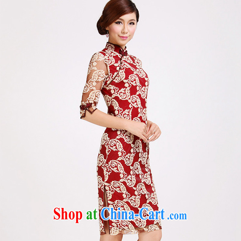 Very late marriage brides in red sleeveless dresses retro improved stylish lace cheongsam dress summer dress AQE 029 red XXL, shallow end (QM), shopping on the Internet