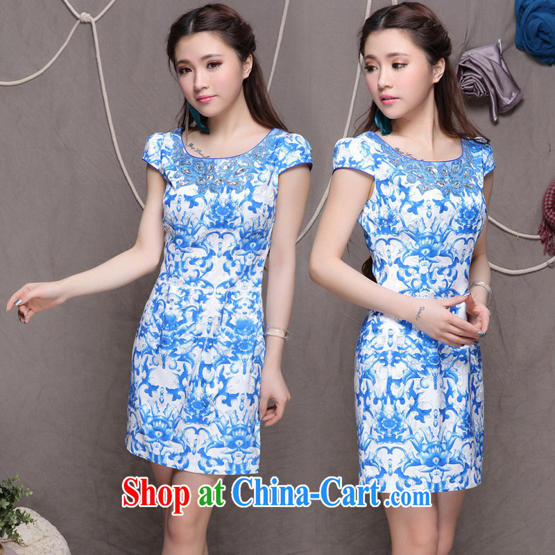 Feng Yi cotton trim 2015 new high-end Ethnic Wind and stylish Chinese qipao dress retro beauty graphics thin cheongsam blue Blue. S, Feng Yi cotton ornaments, and shopping on the Internet