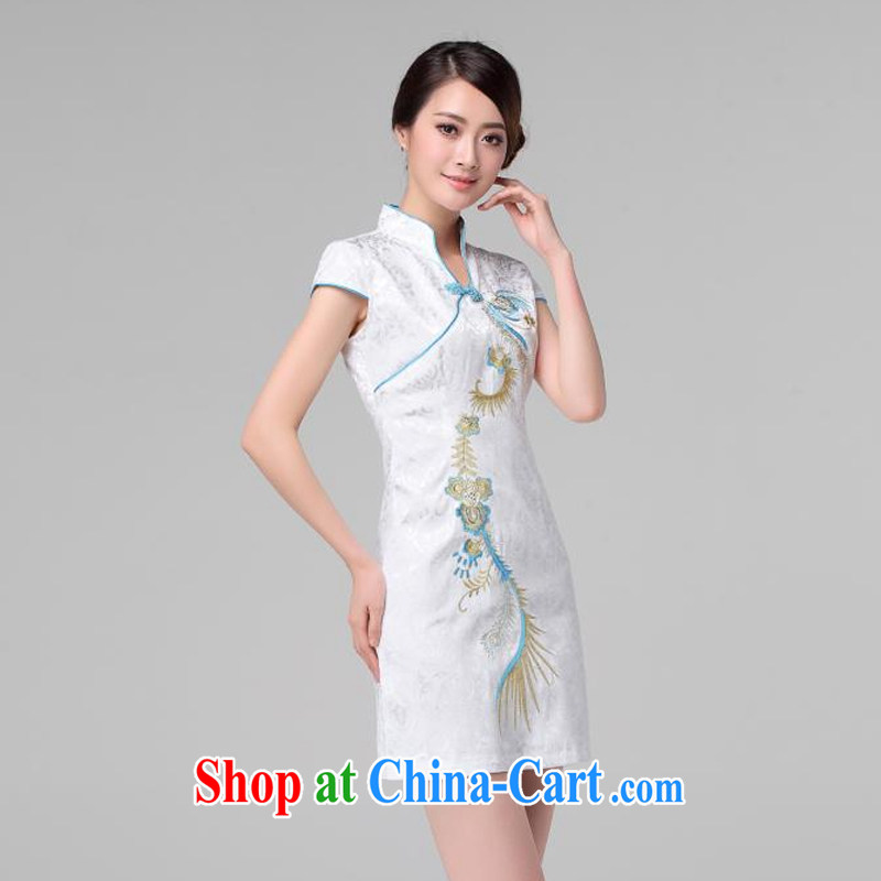 light at the retro embroidery Phoenix short-sleeved qipao improved daily dresses, dresses of Korea Tang women AQE 613 pink XXL, light (at the end) QM, shopping on the Internet