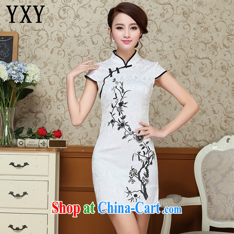 Death Cloud line elegance sexy short dresses improved daily white embroidered retro ethnic wind female AQE 9020 white XXL