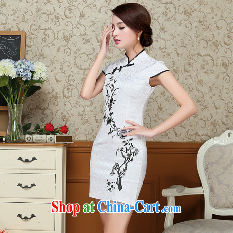 Stakeholders line cloud aura of elegance and feel short cheongsam improved daily white embroidered retro ethnic wind female AQE 9020 white XXL stakeholders, the cloud (YouThinking), and, on-line shopping