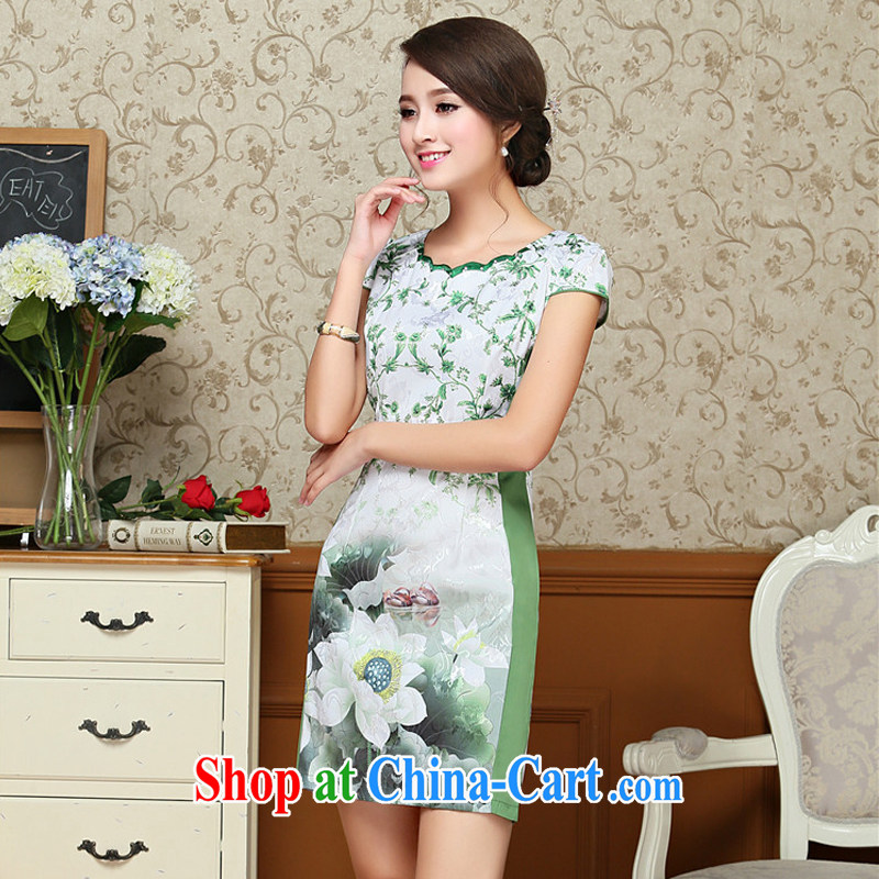 Stakeholders line cloud stylish petal round-collar floral cheongsam dress summer China wind female ritual service outfit AQE 9025 green XXL stakeholders, the cloud (YouThinking), and, on-line shopping