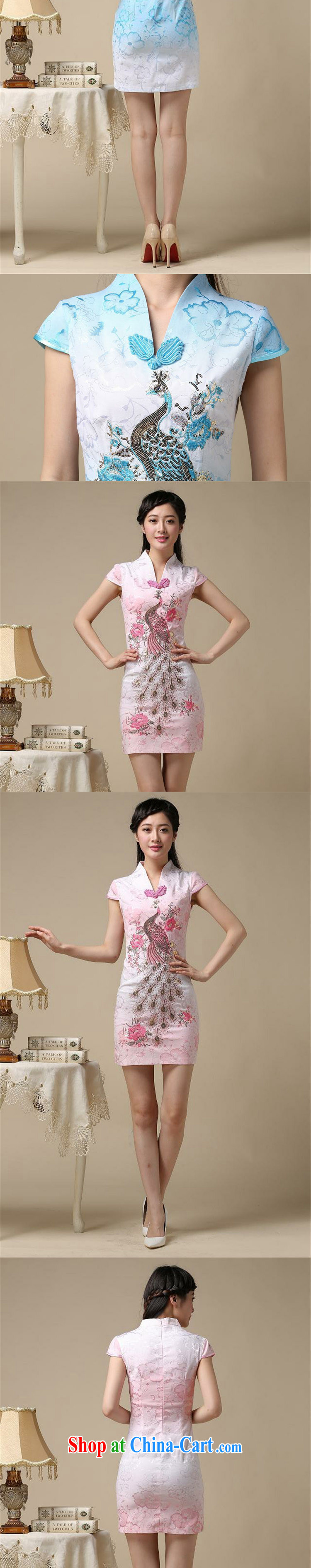 Stakeholders line cloud National wind retro Phoenix Peacock embroidery embroidery cheongsam dress improved daily short cheongsam dress even AQE 8218 blue XXL pictures, price, brand platters! Elections are good character, the national distribution, so why buy now enjoy more preferential! Health